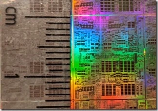 Close-up of a single CPU with ruler beside it