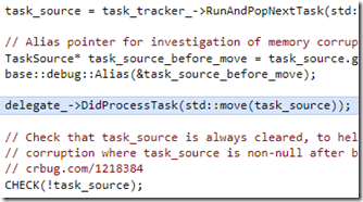 Screen shot of code from https://source.chromium.org/chromium/chromium/src/+/main:base/task/thread_pool/worker_thread.cc;l=486?q=base::internal::WorkerThread::RunWorker